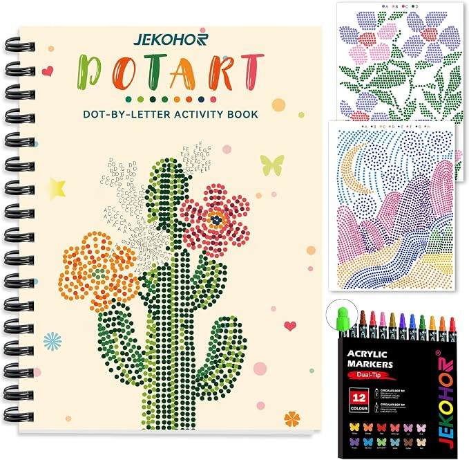 Coloring Book,Dot By Letter Art Meditations with 12 PCS Acrylic Markers,Mindfulness Adult Colorin... | Amazon (US)