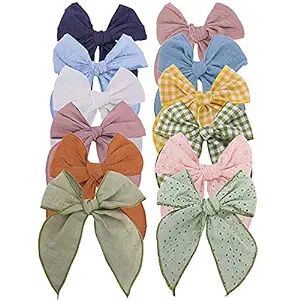 Fable Bow Hair Clips Baby Girls Women Cotton Linen Hair Bow Clips Large Sailor Hair Bows Accessor... | Amazon (US)
