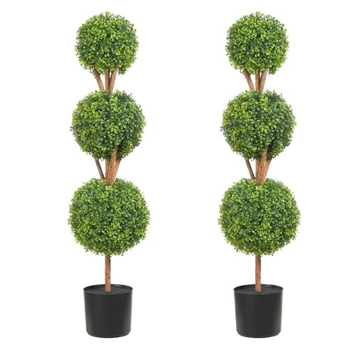 VEVOR Artificial Boxwood Topiary Tree, 48 inch Tall (2 Pieces), Triple Ball-Shaped Faux Topiary Tree, Green Faux Plant with Replaceable Leaves & Pot for Decorative Indoor/Outdoor/Home/Office | Amazon (US)