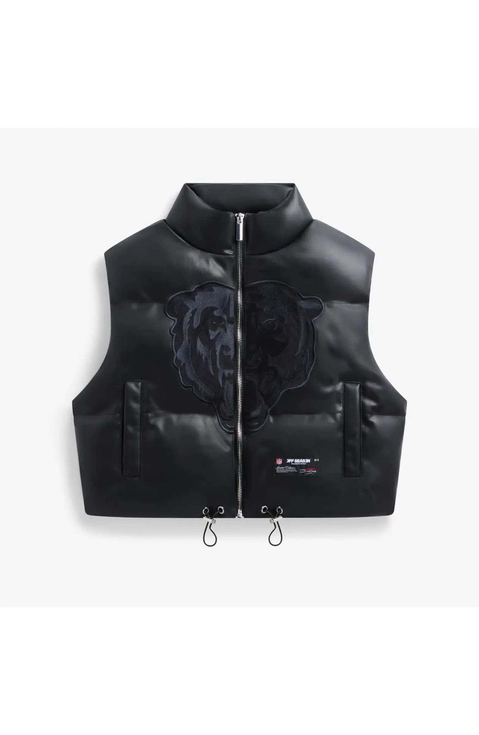 Women's  Black Chicago Bears Faux Leather Cropped Puffer Vest | Nordstrom