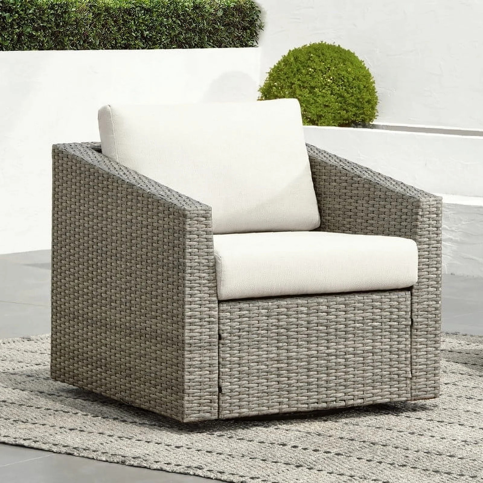 CHITA Adult Steel & Resin Outdoor Swivel Gray Wicker Chair with Cushion, Gray Cream | Walmart (US)