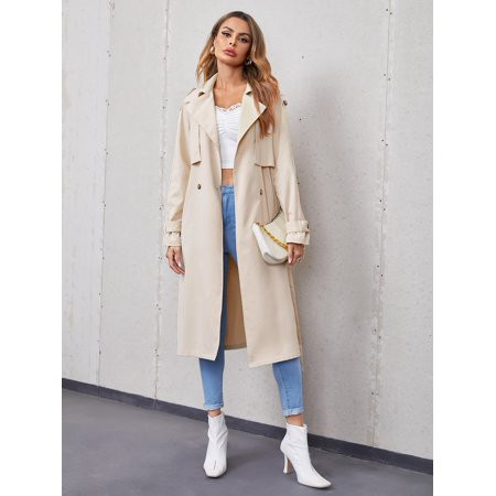 Women s Double Button Belted Raglan Sleeve Trench Coat 32209F222112 | Walmart (US)