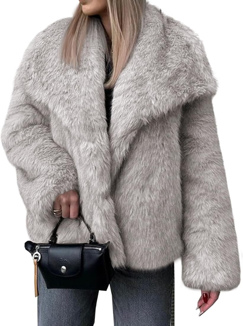Cicy Bell Womens Faux Fur Coat Winter Shaggy Casual Oversized Lapel Jackets Warm Fuzzy Outerwear | Amazon (US)