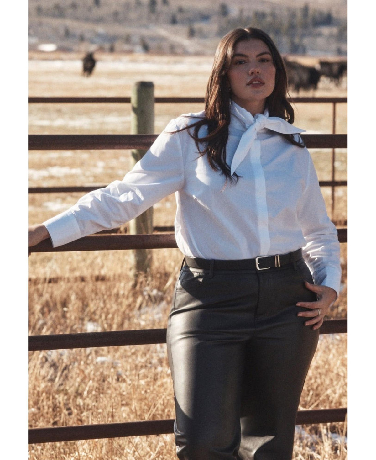 Eloquii Women's Dramatic Neck-Tie Poplin Shirt - Optic white | Macy's