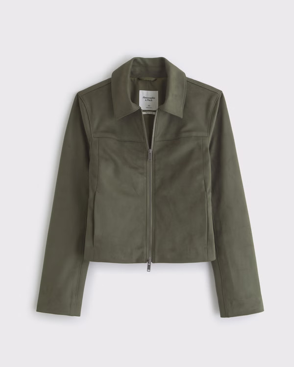 Women's Slim Zip Vegan Suede Jacket | Women's Coats & Jackets | Abercrombie.com | Abercrombie & Fitch (US)