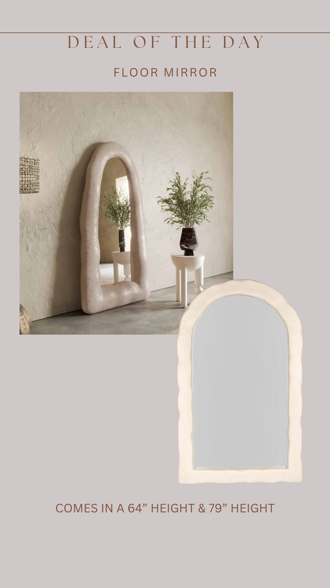 Omggggg brand new Amazon floor mirror! This will sellout! Truly looks like a $3000+ wabi sabi style 😍😍😍🤩🤩

#LTKSaleAlert #LTKHome #LTKStyleTip