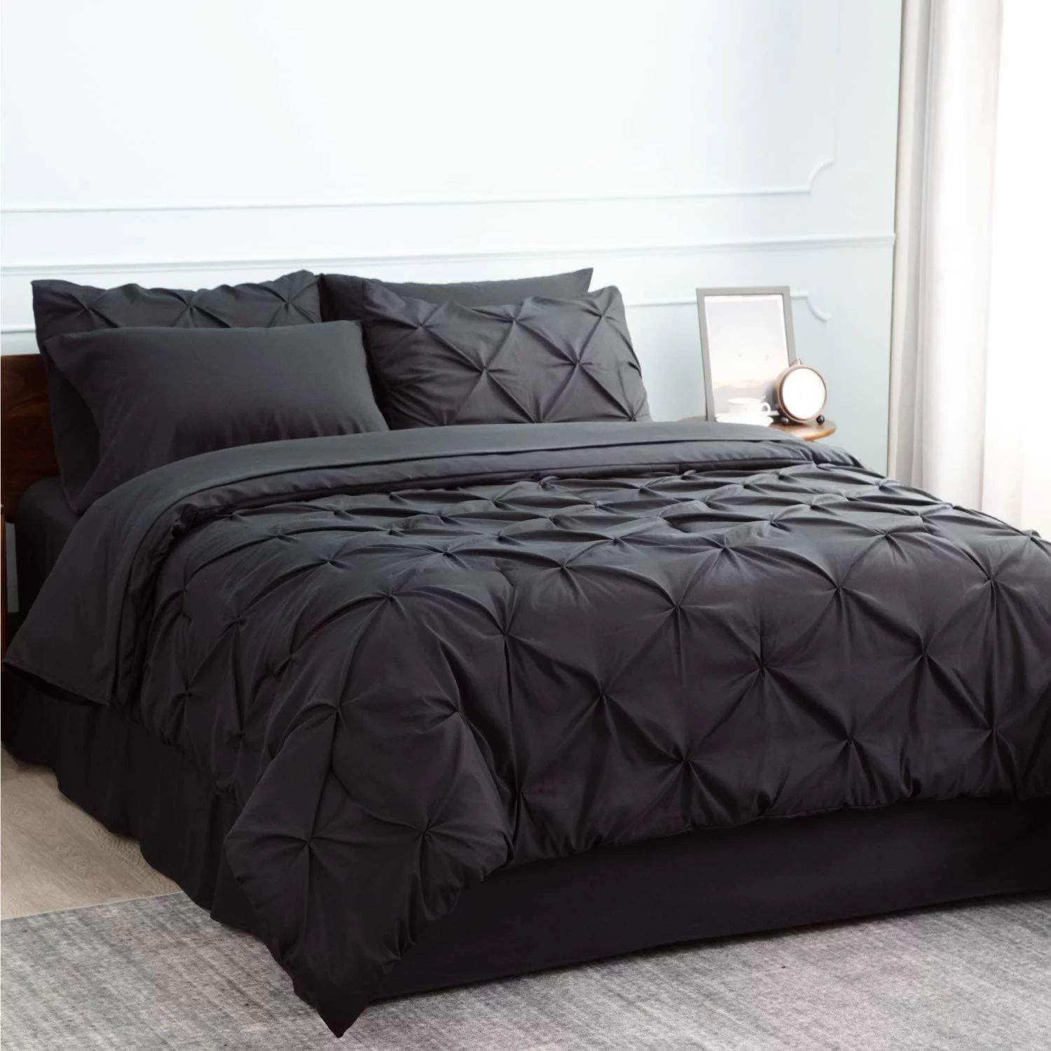Bedsure Black King Comforter Set - 7 Pieces Pintuck Bedding Sets, Bed in A Bag with Comforters, S... | Walmart (US)