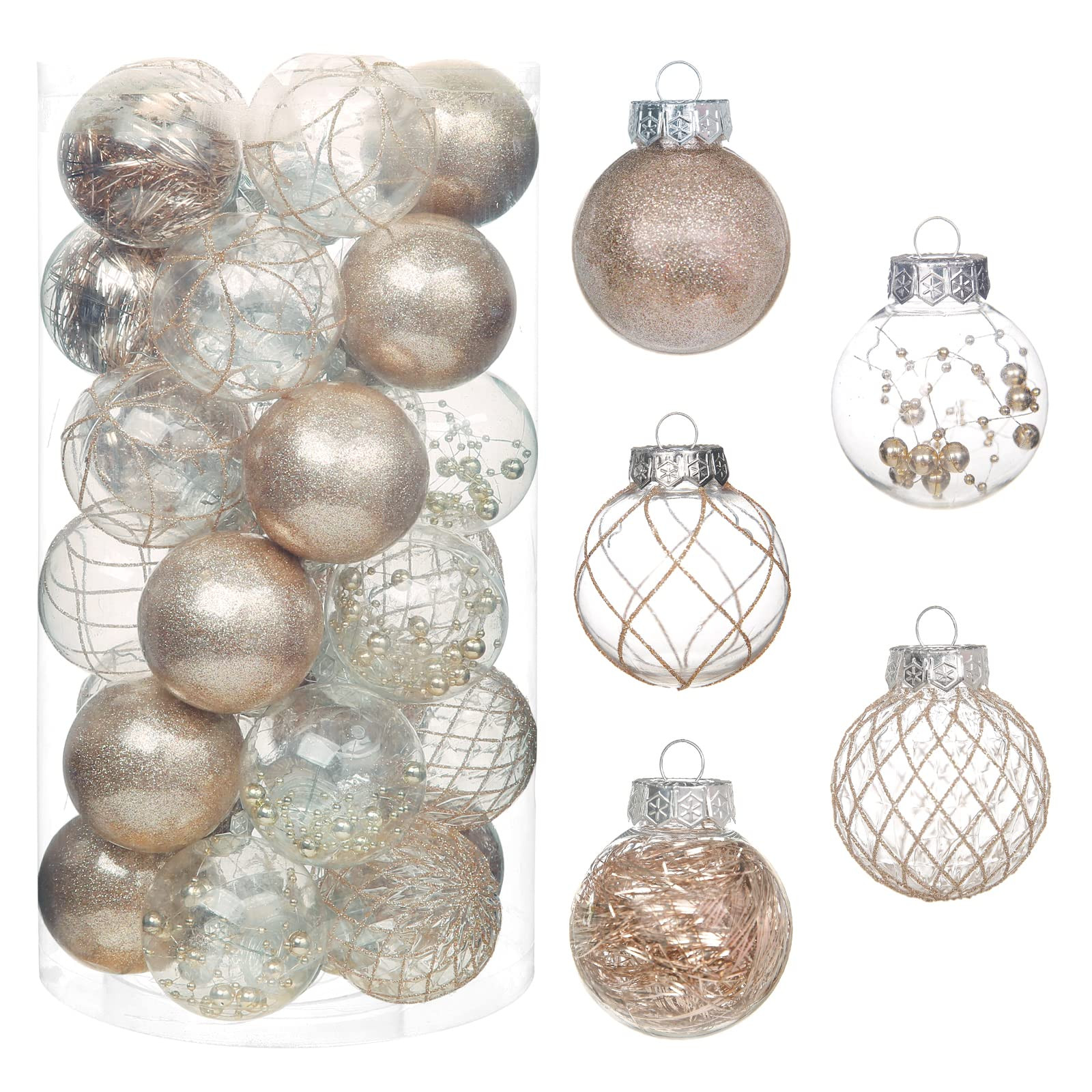 Amazon.com: Clear Christmas Ball Ornaments, 30ct 2.36 Inch Champagne Christmas Ornaments for Xmas... | Amazon (US)