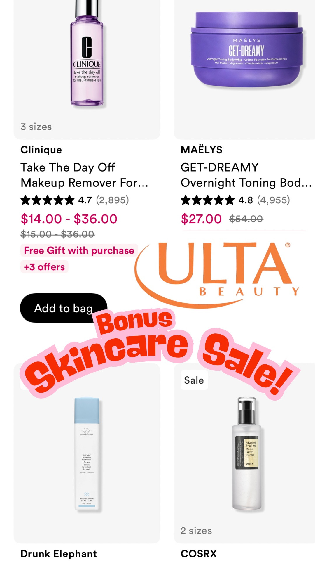 Bonus Day with ALL of the steals from Ulta’s Love Your Skin Event 💖

#Skincare #Ulta #Skin #LoveYourSkinEvent #UltaBeauty #DrunkElephant #COSRX #Clinique #Maelys #SoldeJaneiro #Kiehls #Supergoop #KBeauty

#LTKBeauty #LTKSaleAlert #LTKFindsUnder50