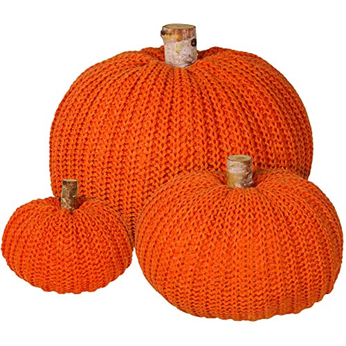 Set of 3 Faux Fall Decorative Orange Pumpkins Crochet Pumpkins Knit Pumpkins Foam Pumpkins for Rustic Farmhouse Thanksgiving Harvest Halloween Wedding Table Centerpiece Mantel Kitchen Decor | Amazon (US)