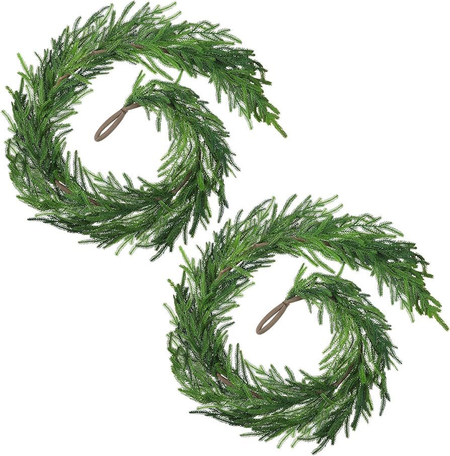 Amazon.com: Christmas Real Touch Norfolk Pine Garland Artificial Pine Greenery Garlands Faux Chri... | Amazon (US)