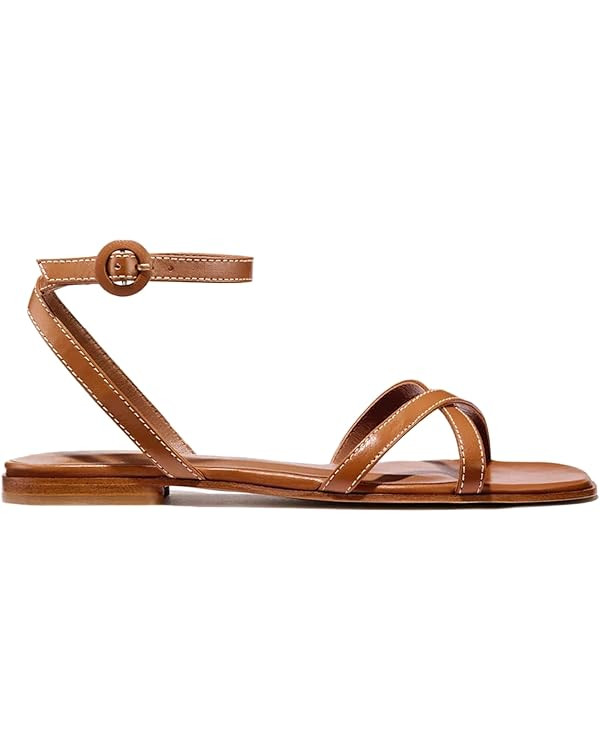 RJYLP Flat Sandals for Women Buckle Strap Gladiator Square Open Toe Comfortable Beach Summer Sand... | Amazon (US)