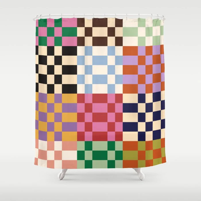 Retro 70s Colorful Patchwork Checkerboard Shower Curtain | Society6