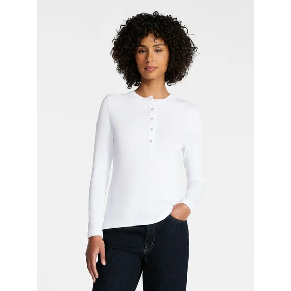Time and Tru Women's Ribbed Henley with Long Sleeves, Sizes XS-XXXL | Walmart (US)