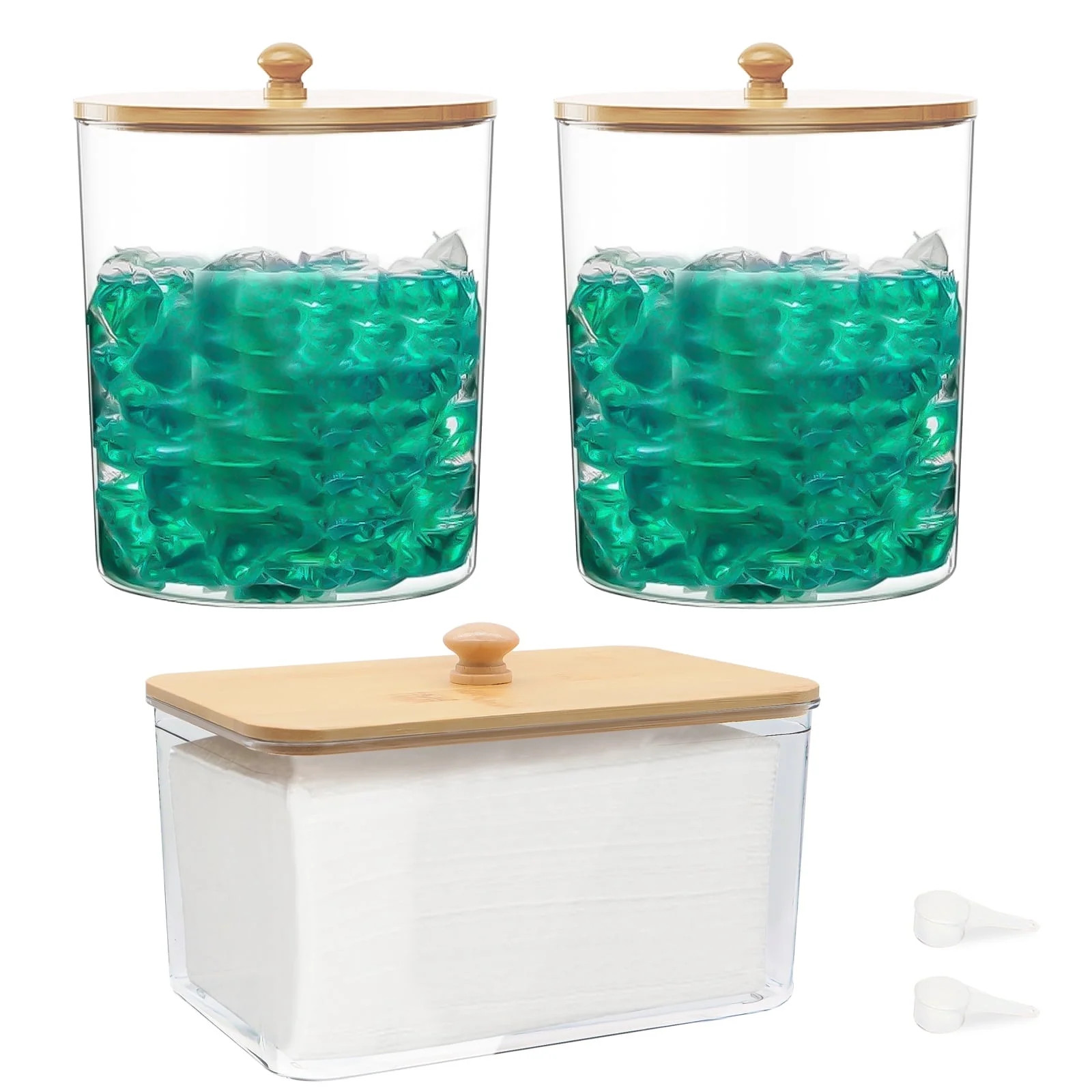 GIRACOA 3 Pack Laundry Powder Container & Dryer Sheet Holder, Laundry Pods Container With Bamboo ... | Walmart (US)