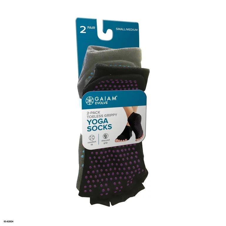 Evolve by Gaiam Toeless Grippy Yoga Socks, 2 Pack, Black and Grey, Small/Medium | Walmart (US)