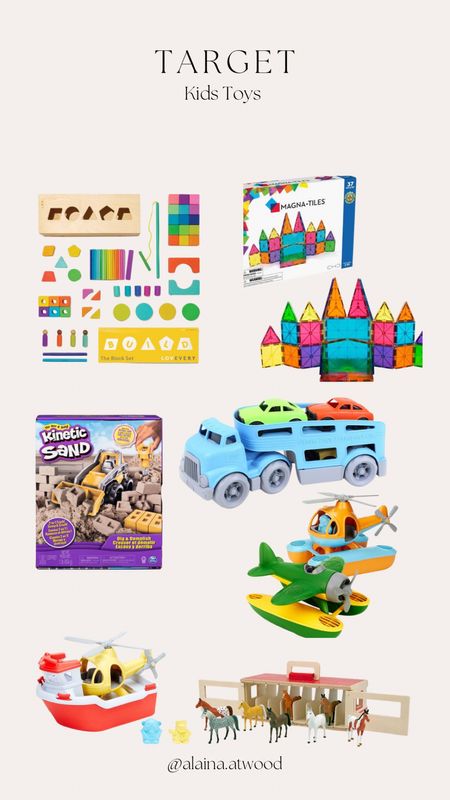 A few of my favorite toys for my kids, all from Target! 
kids toys, target, kinetic sand, lovevery building blocks, melissa & doug, magnatiles, toy cars, toy helicopter 

#LTKkids #LTKfamily