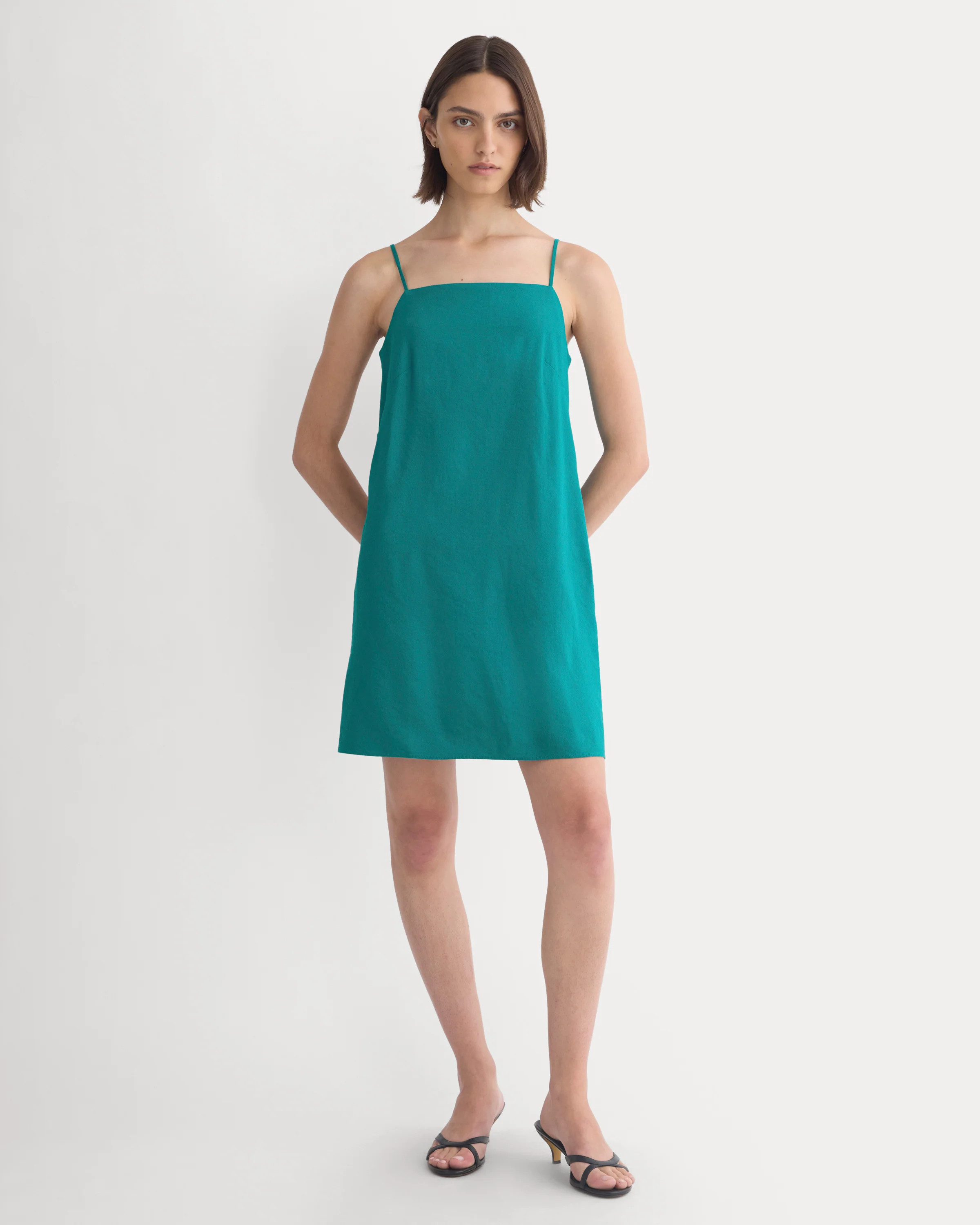 Everlane Mini Shift Dress, Stretch Linen, Everglade, Size 14 | Everlane