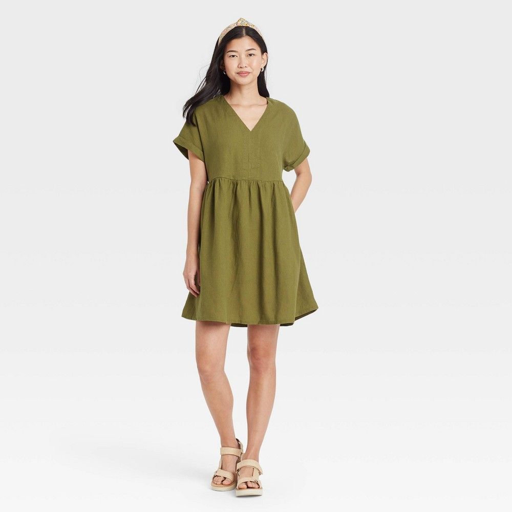 Women's Short Sleeve Shirtdress - Universal Thread Olive Green M | Target
