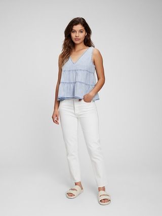 100% Organic Cotton Denim Tiered Tank Top with Washwell | Gap (US)