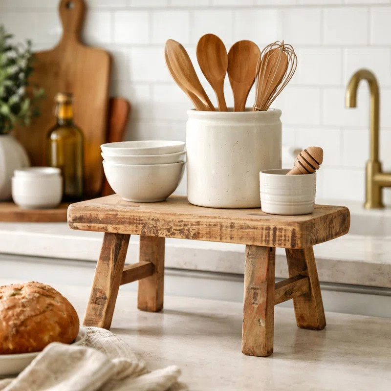 11" W Rustic Vintage Mini Stool – Rectangular Wooden Accent with Weathered Natural Finish | Wayfair North America