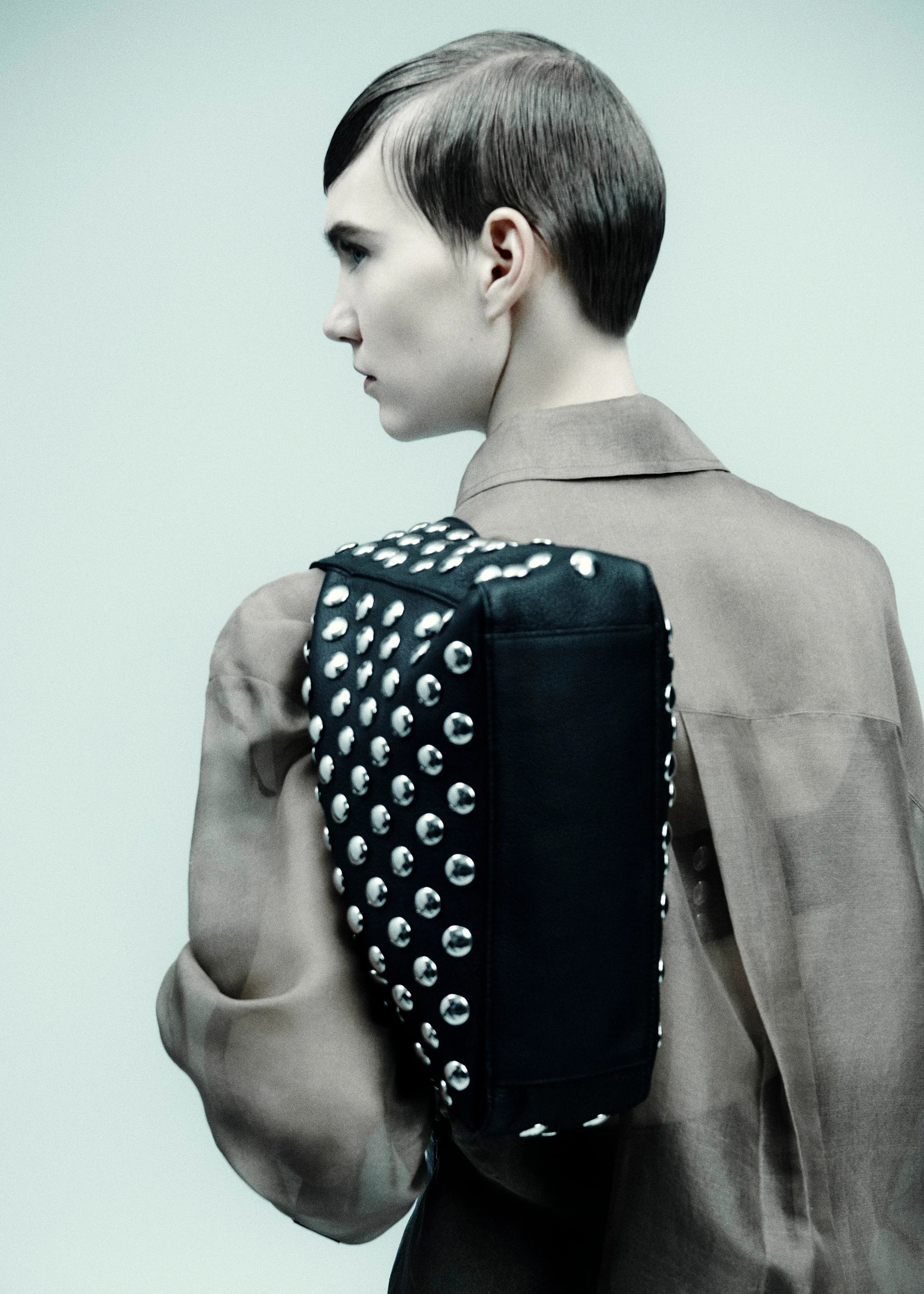 Elena Bag in Black Leather with Studs | Khaite