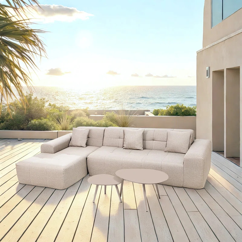 Deko Living 3 Piece Beige Outdoor Compression Foam Sofa and Table Set | Wayfair North America