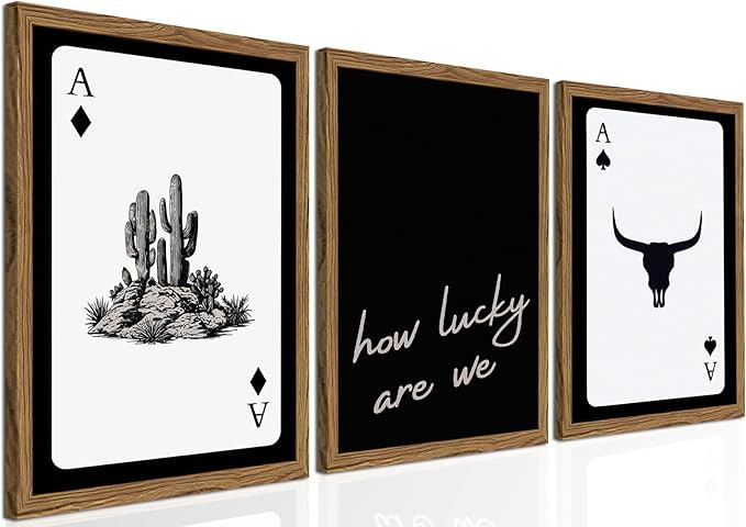 Western Wall Art Set of 3, Southwestern Cowboy Playing Card Wall Decor, Longhorn Bull Skull and H... | Amazon (US)