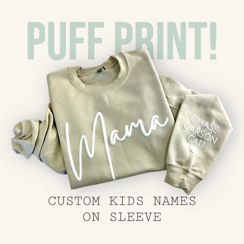 Puff Mama Sweatshirt With Kids Names on Sleeve, Mothers Day Gift, Mama Sweatshirt, Personalized W... | Etsy (US)