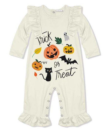 Cream 'Trick or Treat' Ruffle-Trim Playsuit - Infant & Toddler | Zulily