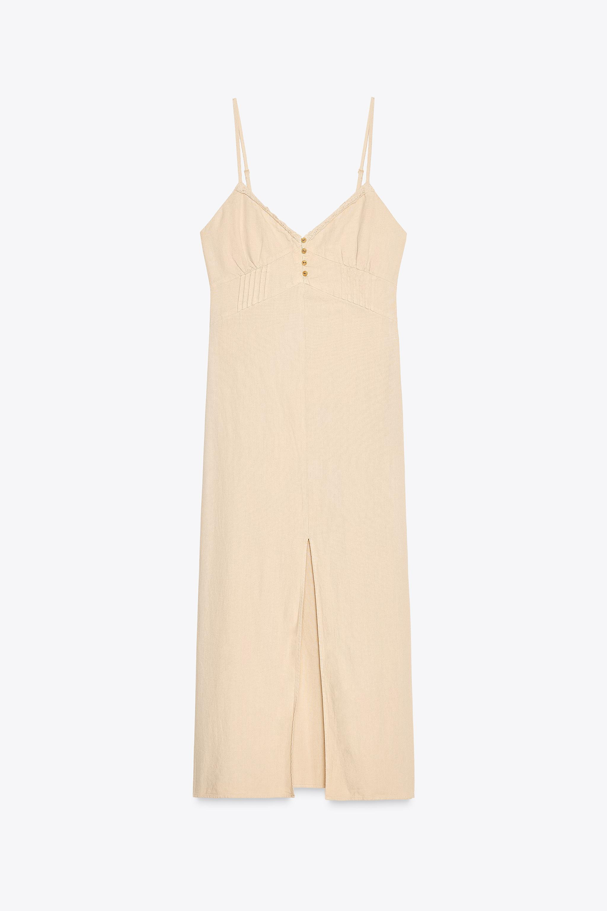 LINEN STRAPPY MIDI DRESS | Zara US