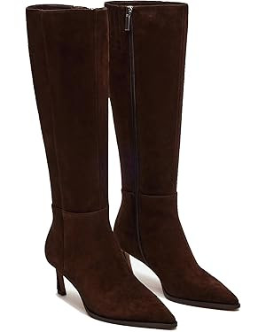 MICIFA Burgundy Kitten Heel Knee High Boots for Women Side Zipper Tall Leather Boots Pointed Toe ... | Amazon (US)