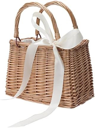 ABOOFAN Wicker Handbag Woven Rattan Storage Basket Top Handles Wedding Flower Girl Baskets Boho S... | Amazon (US)