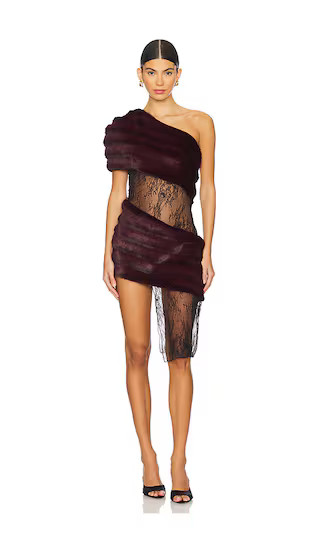 Aubergine Faux Fur Combo Dress in Bordeaux | Revolve Clothing (Global)