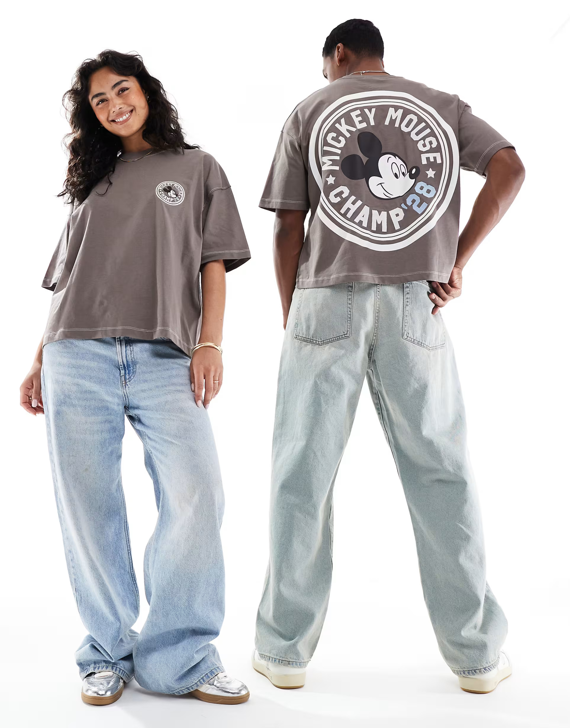 ASOS DESIGN Disney unisex boxy oversized t-shirt with Mickey Mouse prints in brown | ASOS (Global)