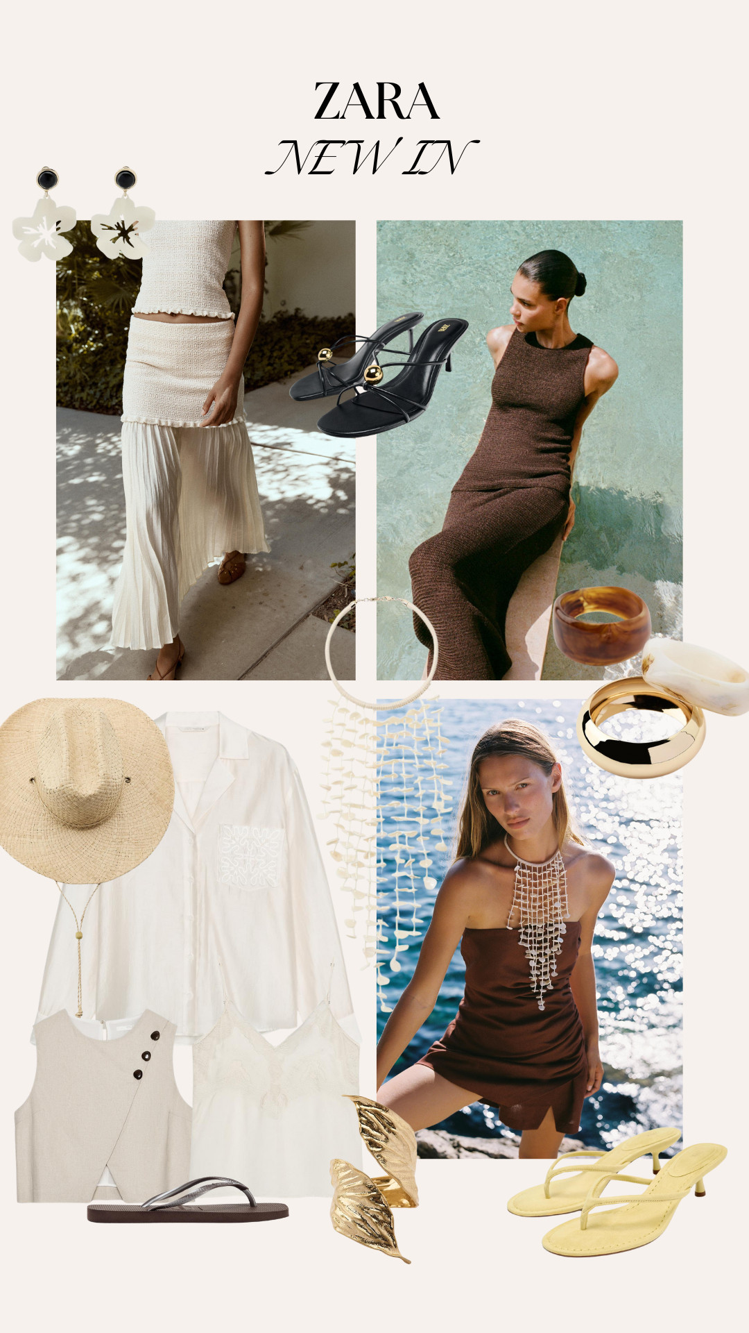 Zara New In, Top, Skirt, Heels, Sandals, Bracelet, Earrings, Jumpsuit, Shirt, Hat 

 #LTKuk #LTKsummer