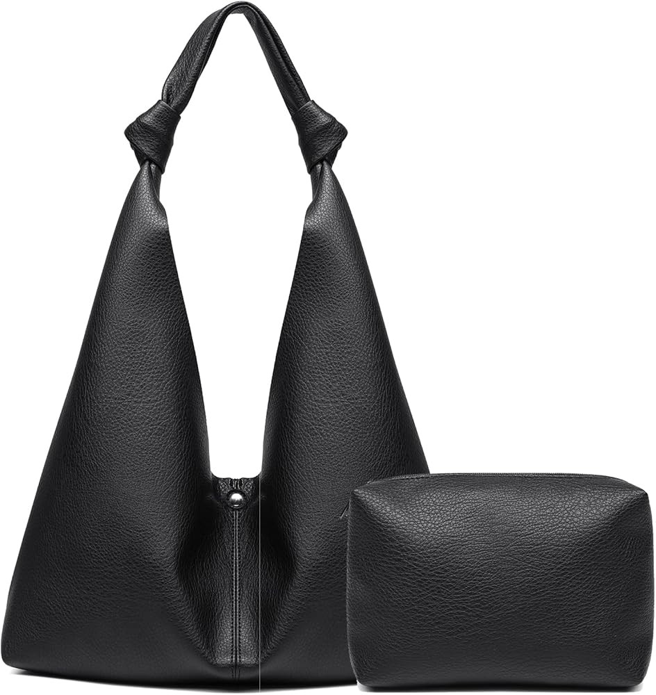 Vegan Leather Hobo Purses set, Slouchy Shoulder Bag Knotted Hobo Bags for Women with a small purs... | Amazon (US)