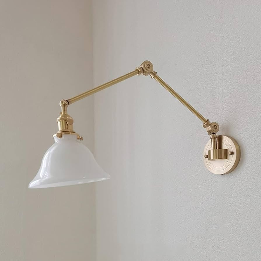 BKEKM Wall Sconce Adjustable Swing Arm Wall Lights Copper Retro Wall Lamp with Wire and Switch Va... | Amazon (US)