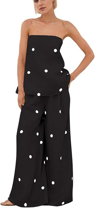 MISSACTIVER Women Polka Dot Tube Top Pant Set Spot Print Strapless Bandeau Wide Leg Pants Lounge ... | Amazon (US)