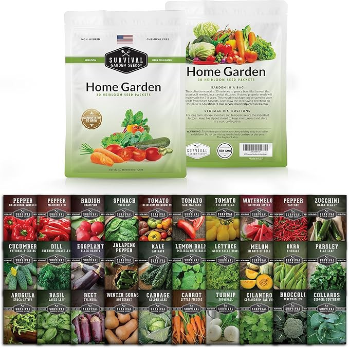 Survival Garden Seeds Home Garden Collection Vegetable & Herb Seed Vault - Non-GMO Heirloom Seeds... | Amazon (US)