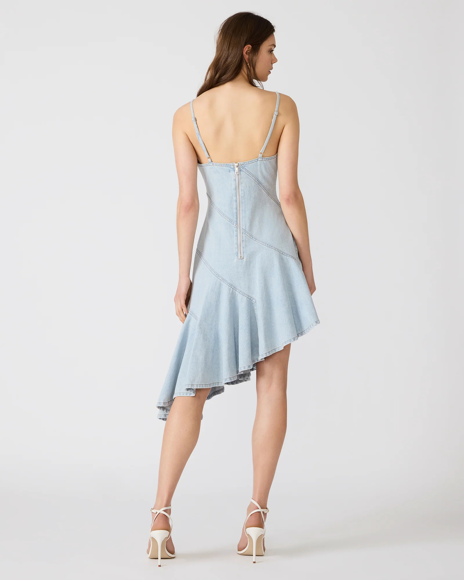 ELLIS Hazey Blue Denim Asymmetrical Sleeveless Women's Midi Dress | Steve Madden (US)