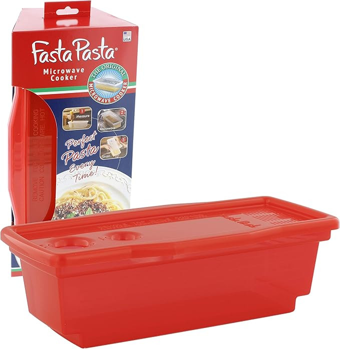 The Original Fasta Pasta Microwave Cooker w Lid and Built-in Strainer (Red)- No More Messes, Wait... | Amazon (US)