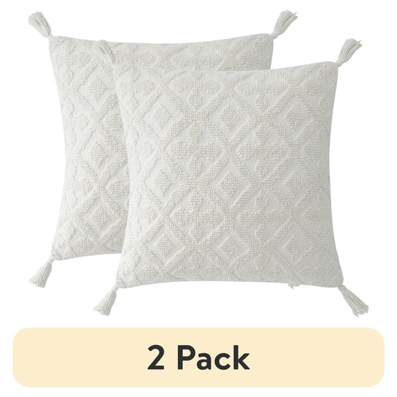 (2 pack) My Texas House Sutton Cotton Tufted Throw Pillow, 20 in x 20 in, Coconut Milk | Walmart (US)