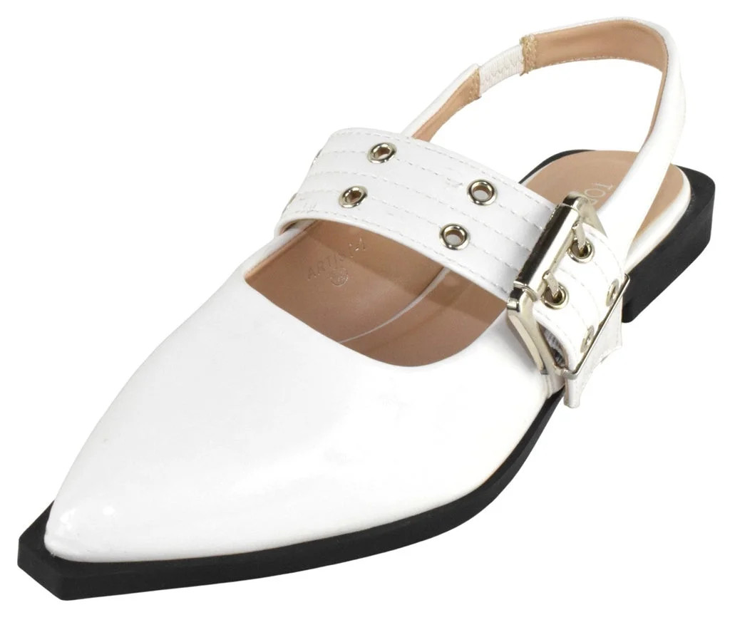 TOP MODA Women Pointed Toe Slingback Flats Elastic Ankle Strap Low Heel Dress Shoes Buckle Design... | Walmart (US)