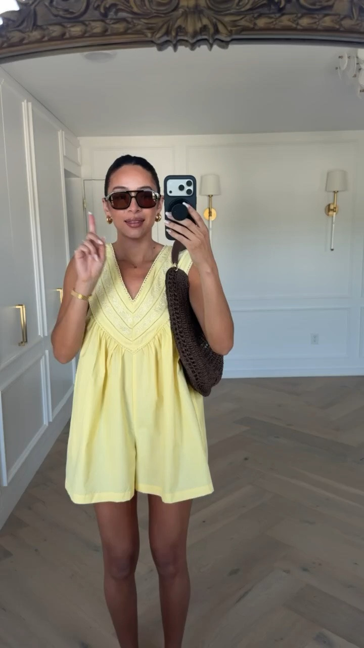 Use code NENA20 to save 20% off Anthropologie! This romper is mom approved! Relaxed, oversized, and super cute and comfy! Wearing size XS v-neck romper 

summer outfit, butter yellow, casual outfit, lunch outfit, vacation outfit, mom outfit, postpartum outfit

#LTKmomlife #LTKSaleAlert #LTKSeasonal