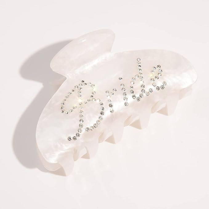 Bride Claw Hair Clip, Aileam White Acrylic Hair Clip Banana Barrettes, Rhinestone Bride Logo, Bac... | Amazon (US)