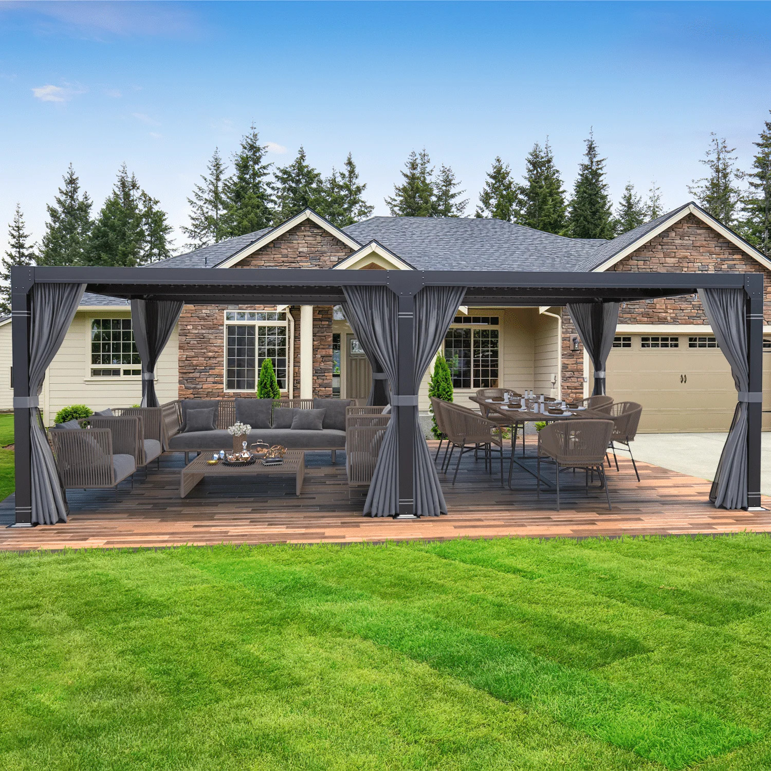 Hommow 12'x20' Outdoor Louvered Pergola with Adjustable Aluminum Rainproof Roof | Walmart (CA)
