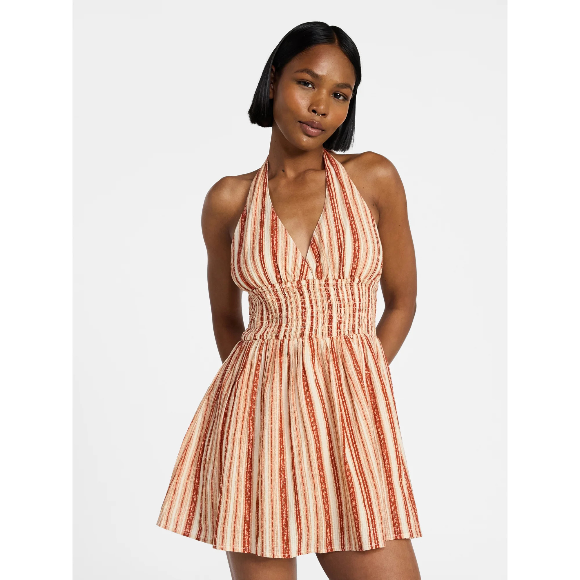 No Boundaries Smocked Cotton Halter Mini Dress, Women's XXS-XXL | Walmart (US)