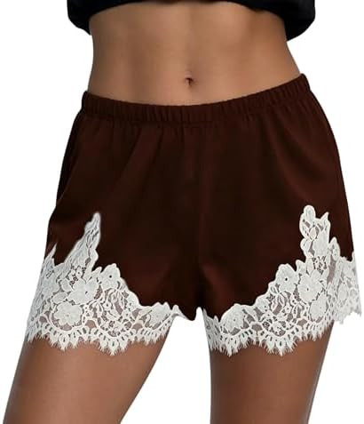 Satin Shorts for Women Elastic Waist Lace Slip Mini Shorts Pettipants Silk Boxer Short Lounge Sle... | Amazon (US)