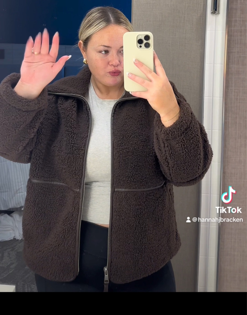 Airport travel ootd! LOL this pic is hilarious but love this Sherpa jacket from Abercrombie so had to share bc this is the only pic I have in it rn haha. Wearing an XL! It’s super warm but also lightweight. Runs perfectly true to size. Obsessed with the chocolate brown color too. 

#LTKstyletip #LTKmidsize #LTKplussize